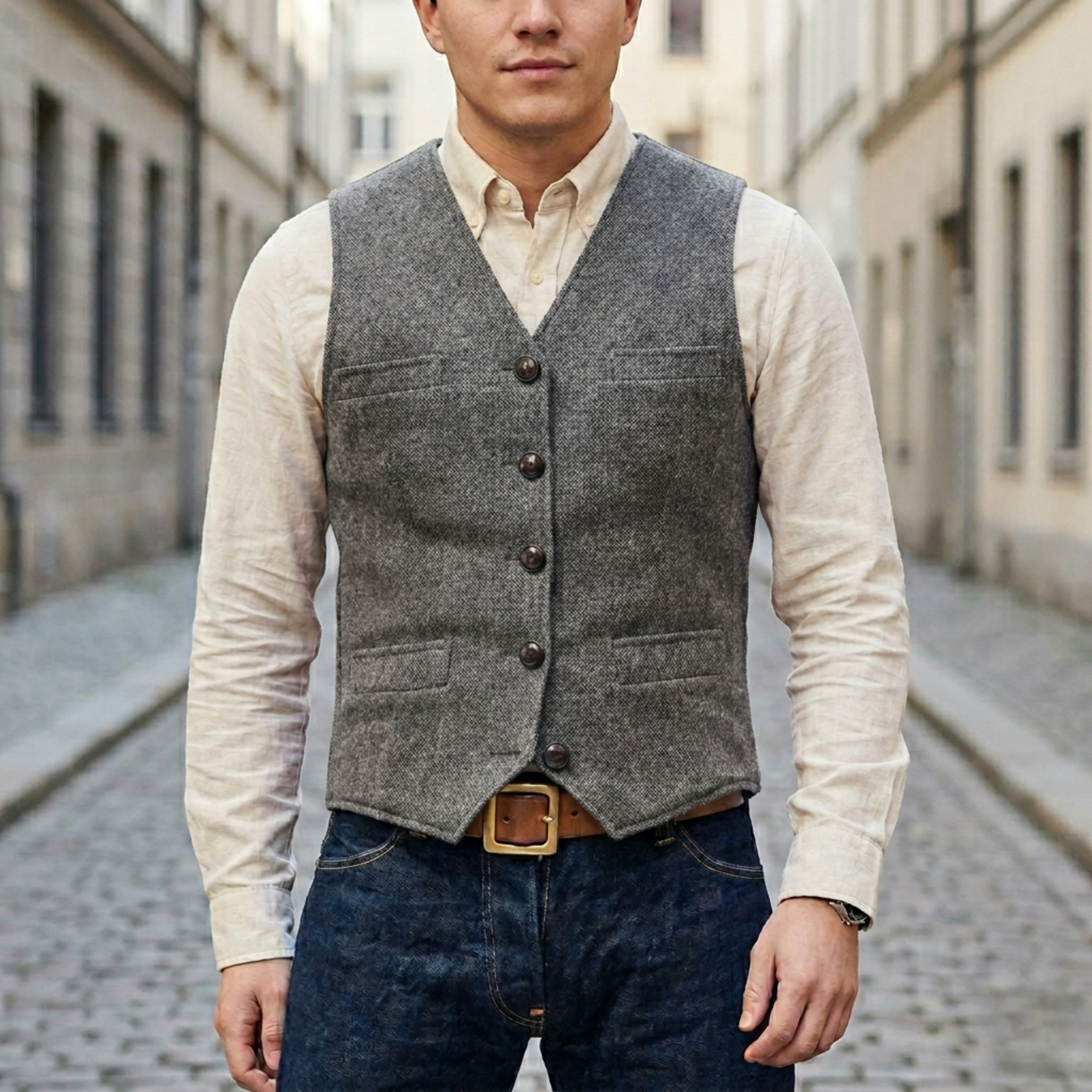 Men’s Tweed Waistcoat Classic Button-Down Vest