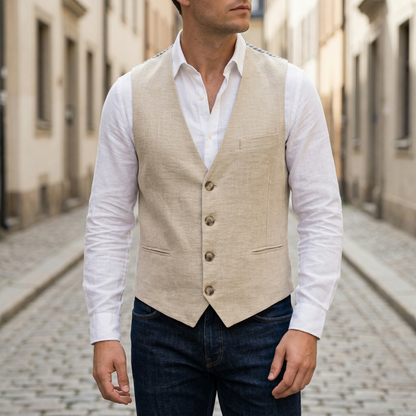 Men Sleeveless V Neck Button Front Waistcoat Vest