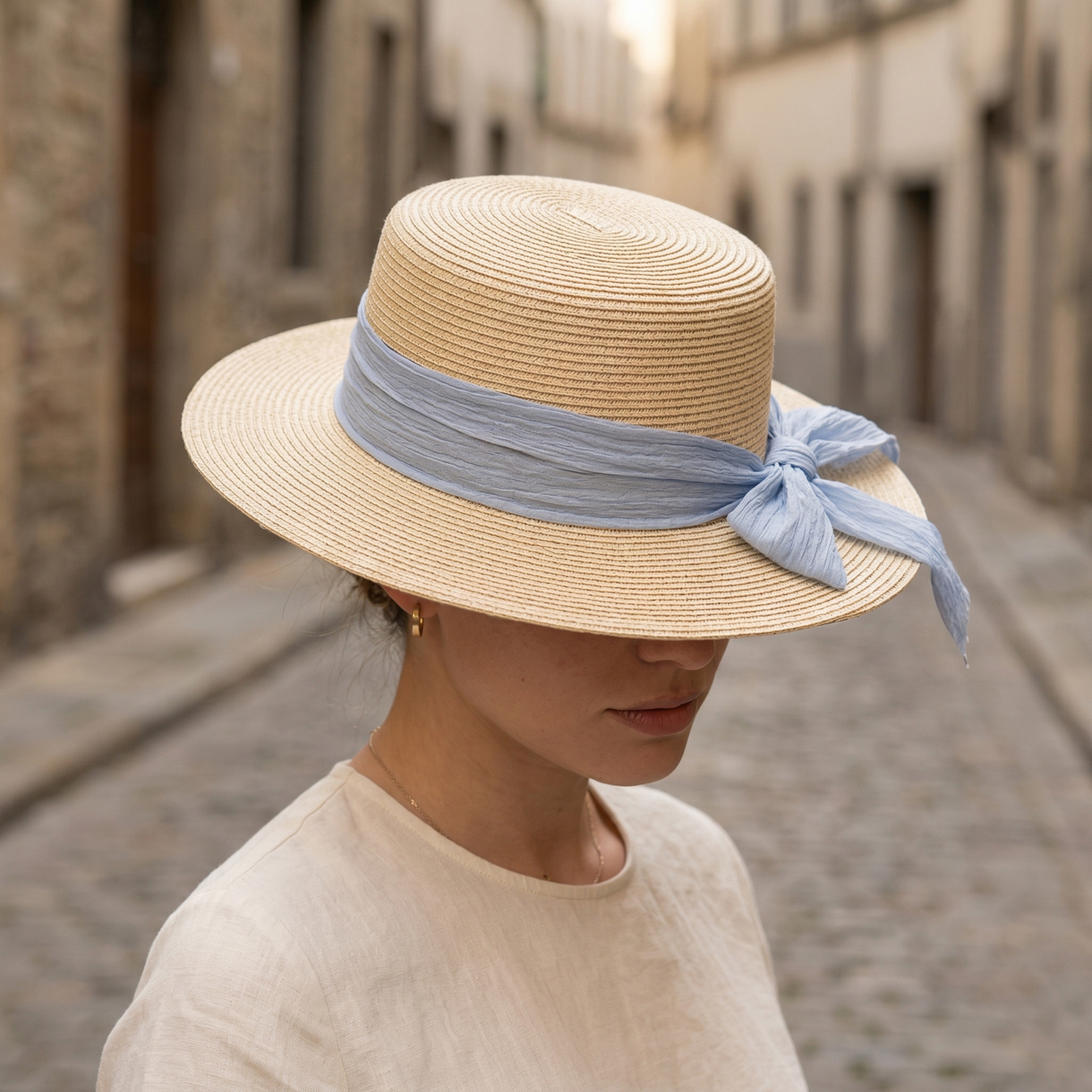 Straw Hat Wide Brim Bow Tie Sun Hat for Women