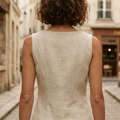 Sleeveless Linen Top Women Button Front Summer Blouse