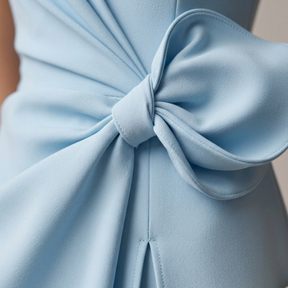 Sleeveless Midi Dress Women Bow Detail Elegant Summer A-Line Dress