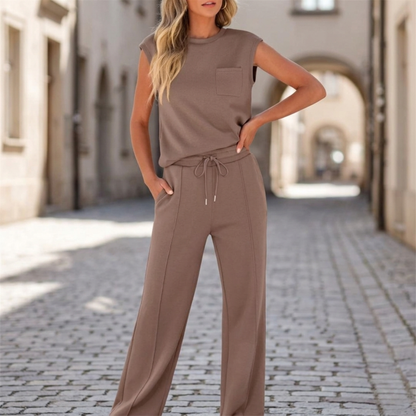 Women’s Two Piece Lounge Set Sleeveless Top and Wide Leg Pants