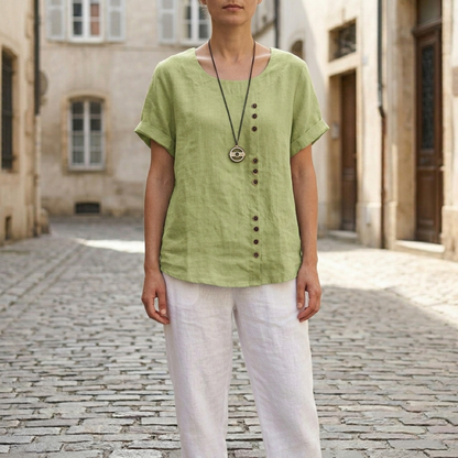 Blouse women short sleeve button front loose fit top