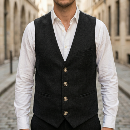 Men Sleeveless V Neck Button Front Waistcoat Vest