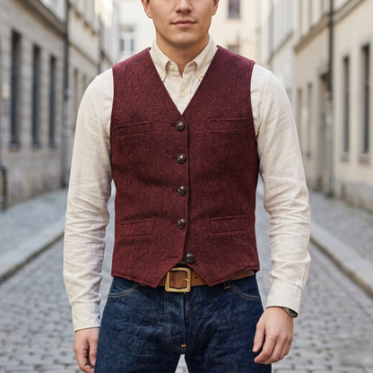 Men’s Tweed Waistcoat Classic Button-Down Vest