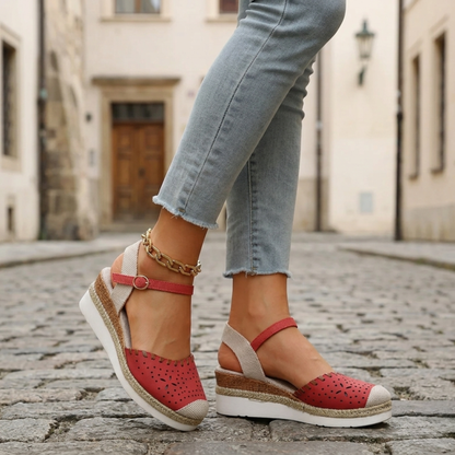 Women’s Espadrille Wedge Sandals Perforated Ankle Strap