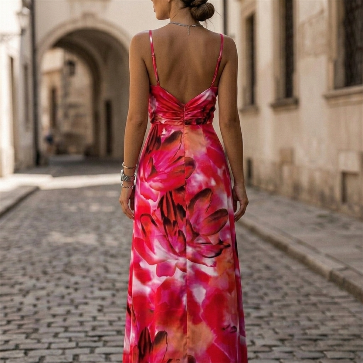 Women’s Maxi Dress V-Neck Spaghetti Strap High-Slit Summer