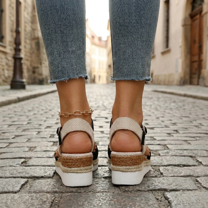 Women’s Espadrille Wedge Sandals Perforated Ankle Strap