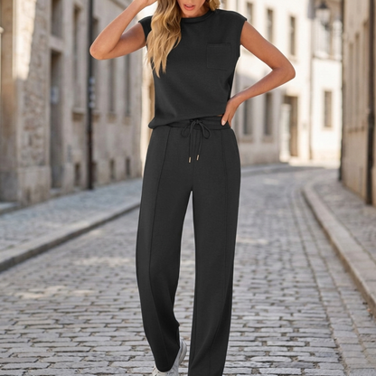 Women’s Two Piece Lounge Set Sleeveless Top and Wide Leg Pants