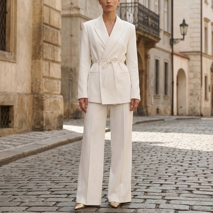 Women’s Elegant White Blazer Two-Piece Suit Set
