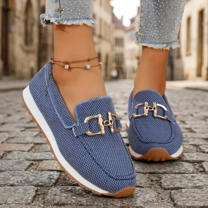 Women’s Slip On Loafers with Gold Buckle Casual Flats