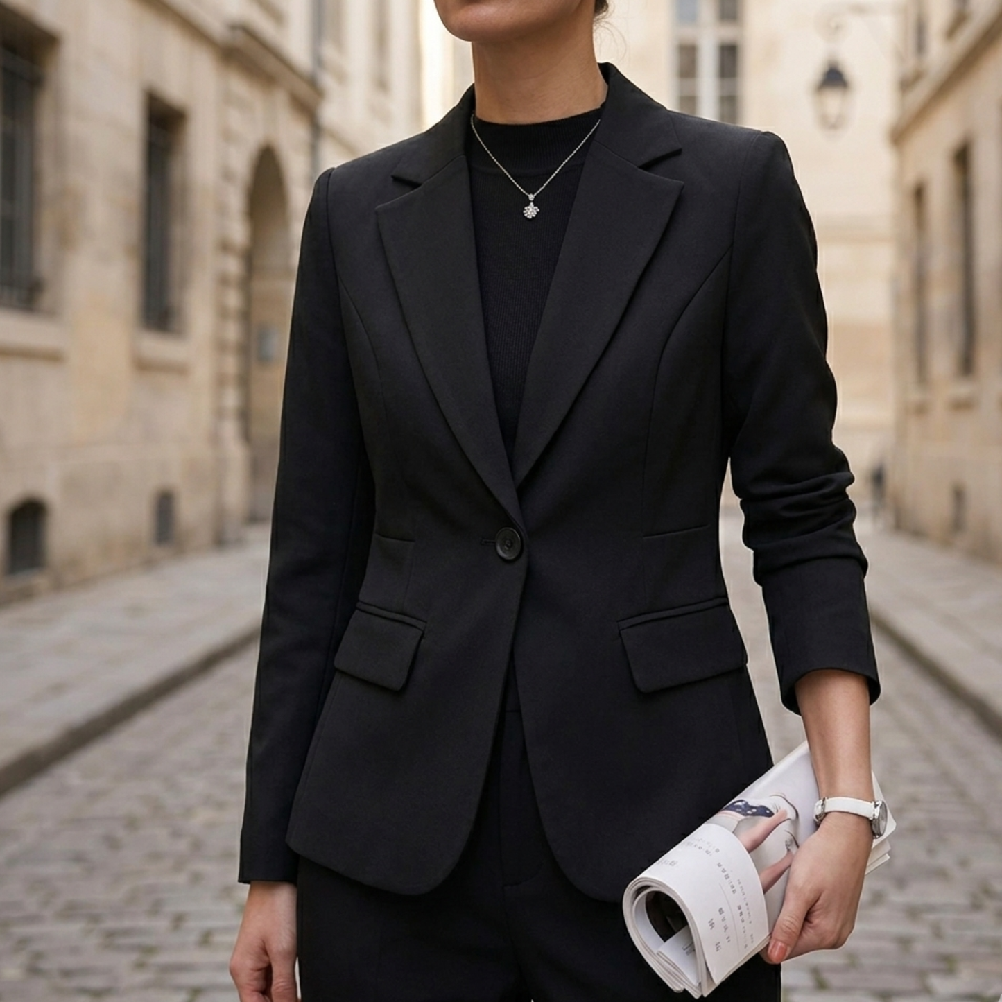 Women’s Blazer Slim Fit Single Button Office Jacket