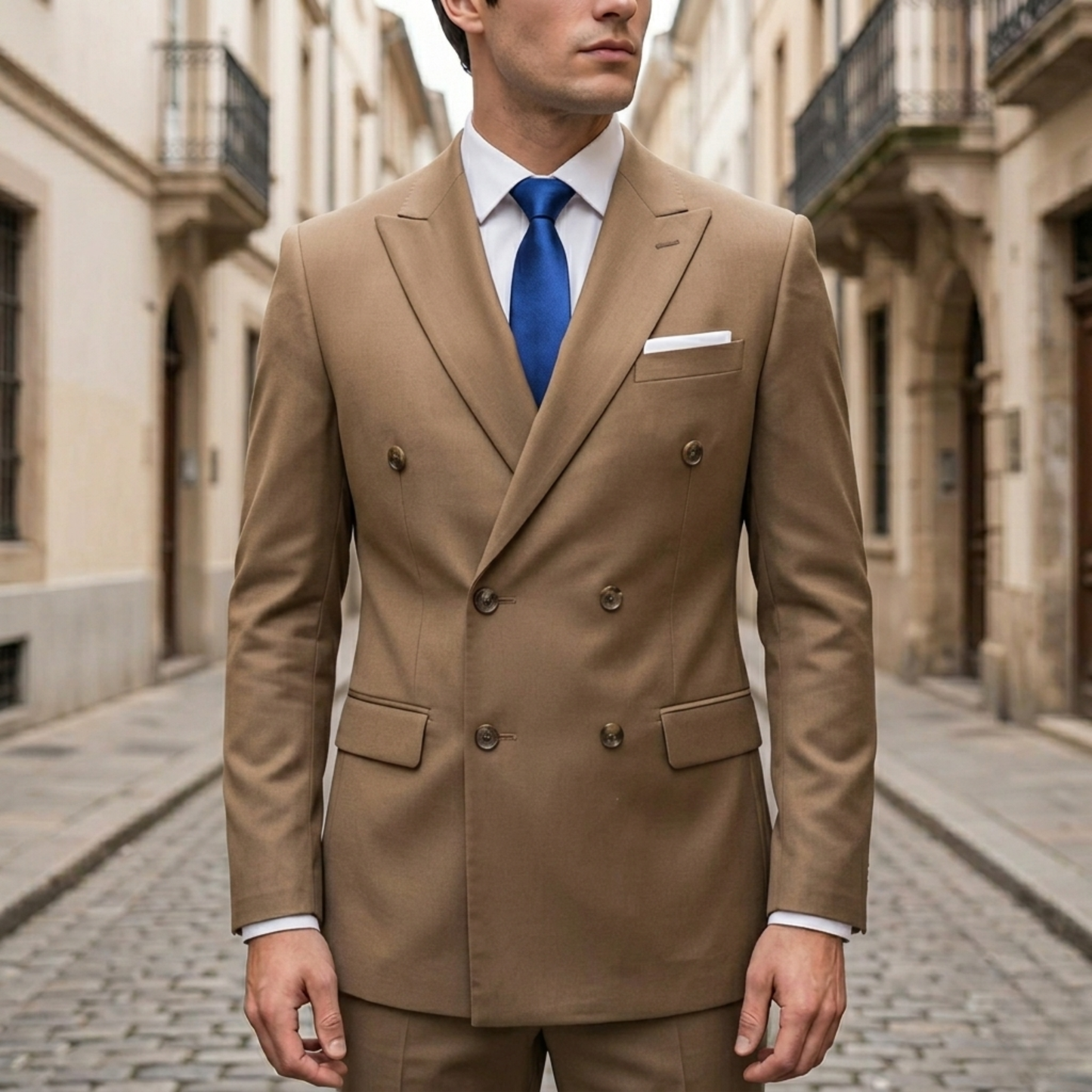 Men’s Double-Breasted Slim Fit Formal Blazer with Peak Lapel