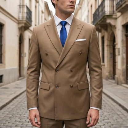 Men’s Double-Breasted Slim Fit Formal Blazer with Peak Lapel