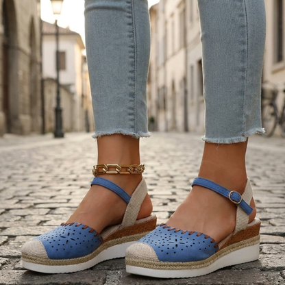 Women’s Espadrille Wedge Sandals Perforated Ankle Strap