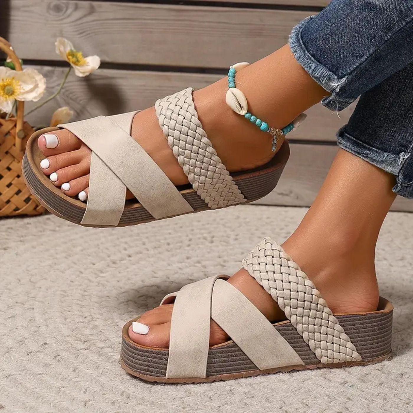 Comfortable Woven Platform Slip On Sandals