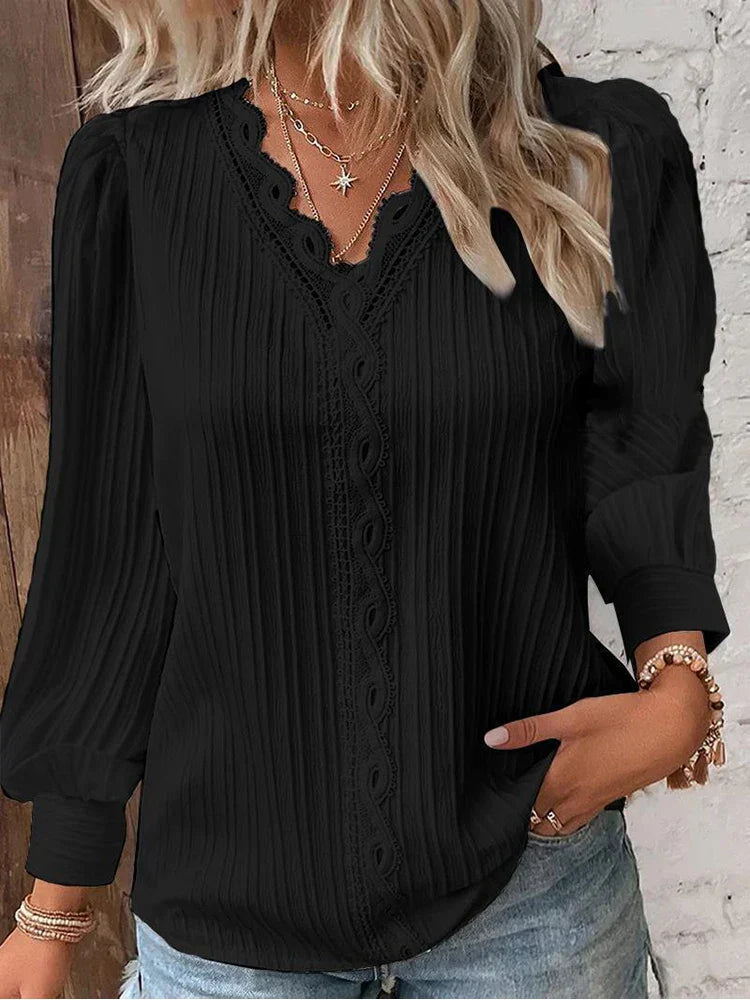 Elegant Woman's Chiffon Lace Top - VibreMode