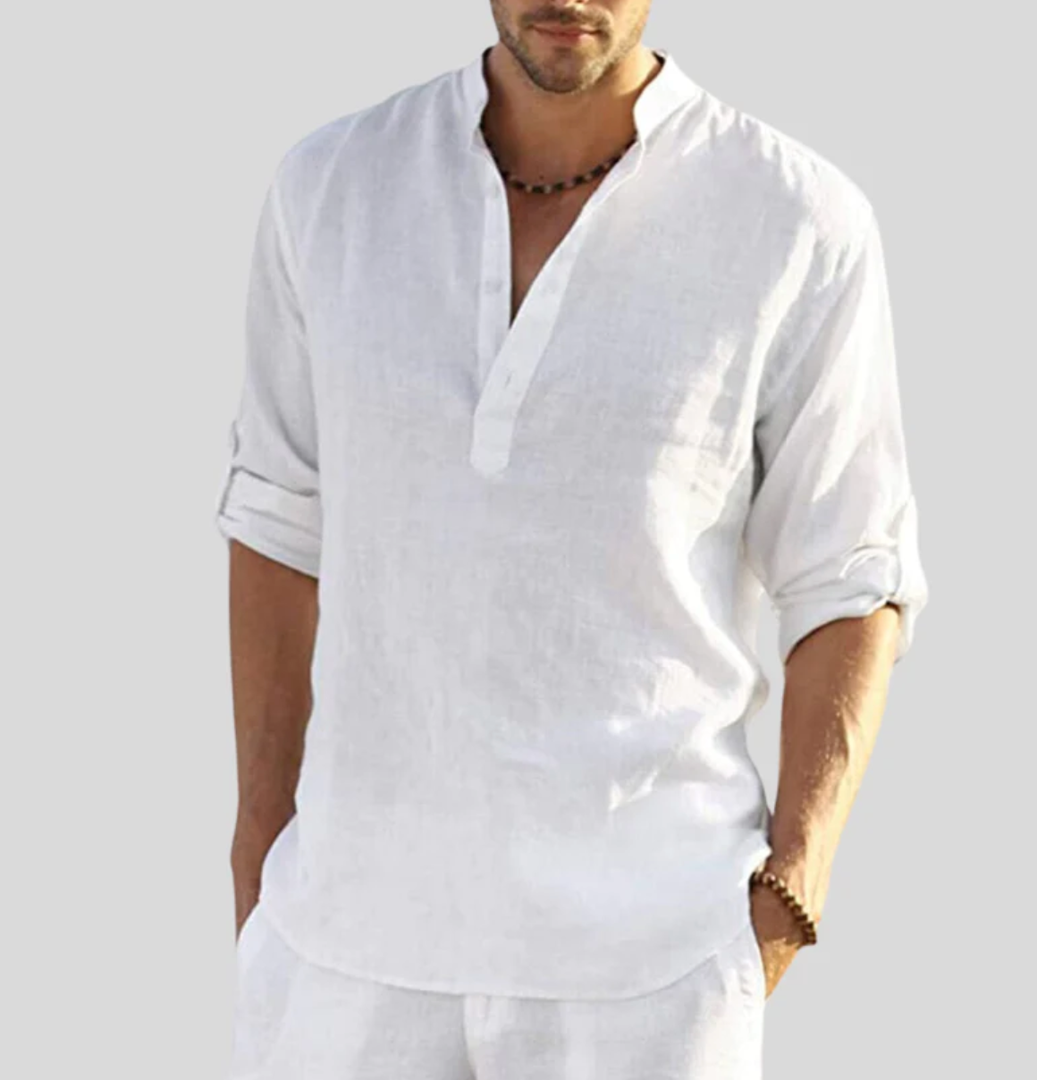 Men's Summer Dress Shirt Cotton Lightweight White - VibreMode