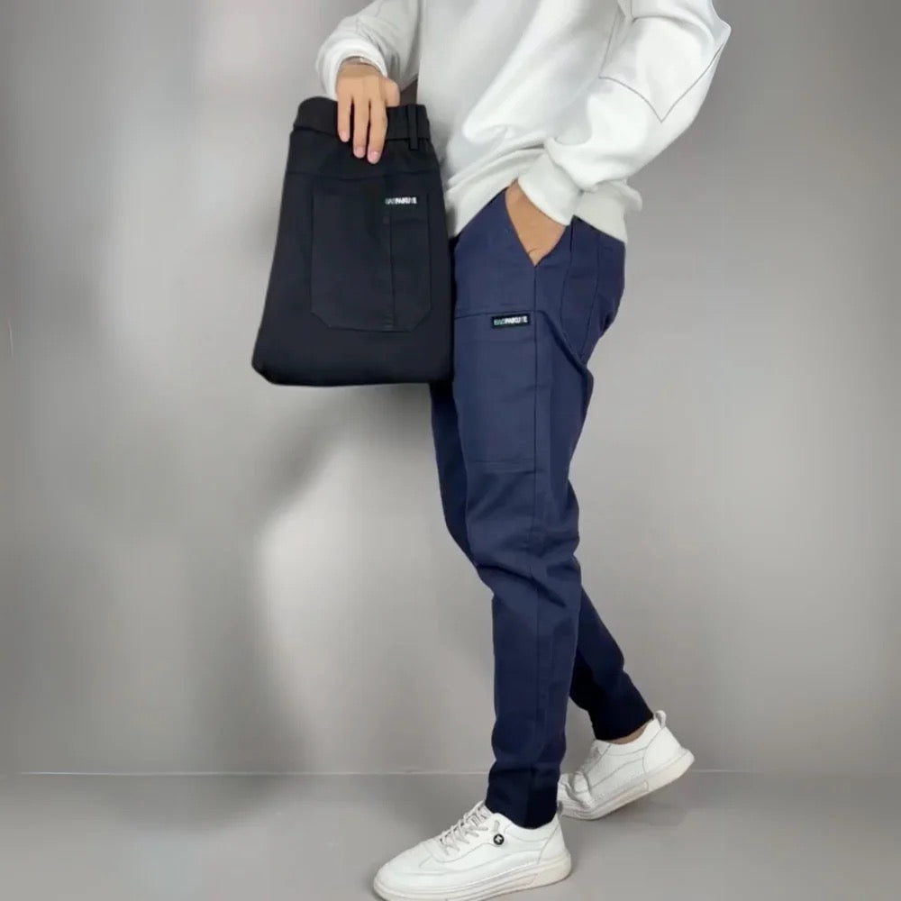 Men's Tapered Pants Cotton Side Pockets Cuffed Ankles