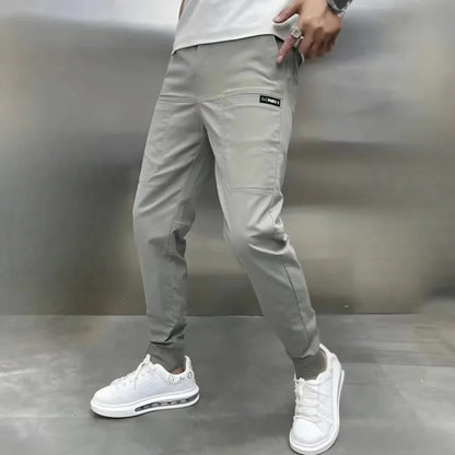 Men's Tapered Pants Cotton Side Pockets Cuffed Ankles