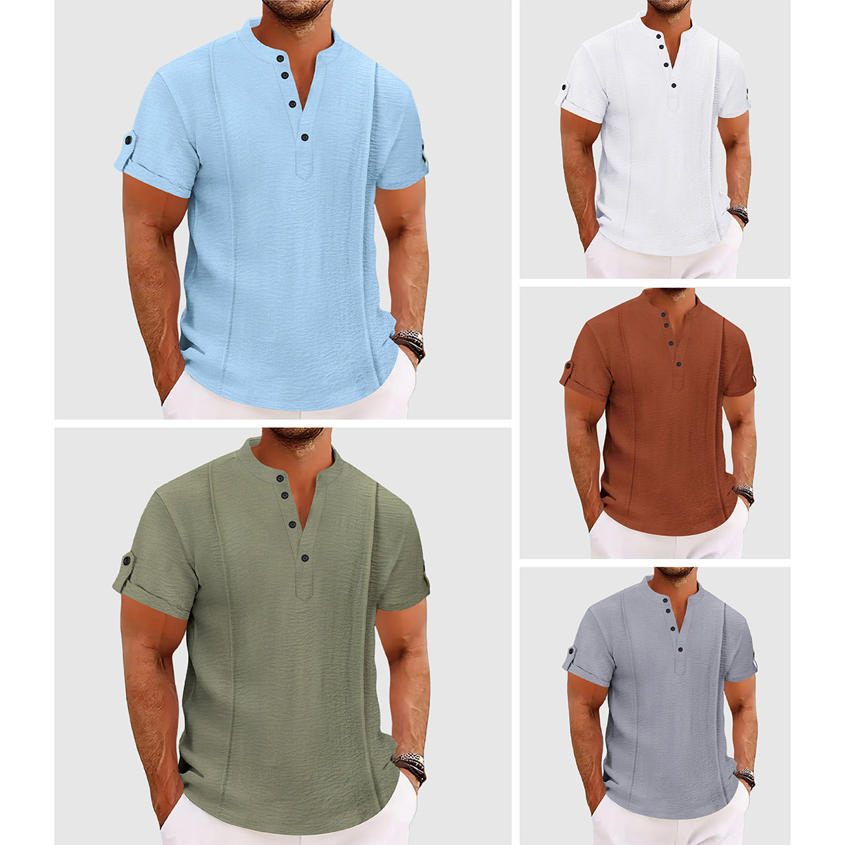 Alessandro Veneti Coastal Breeze Men's Satin-Blend Short Sleeve Comfort Shirt