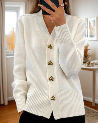 Pretty Heart Button Sweater Cardigan