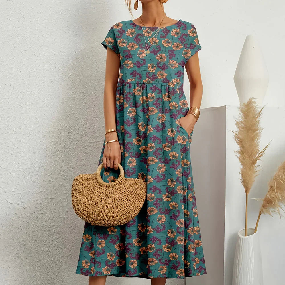 Women's Cotton Linen Midi Dress