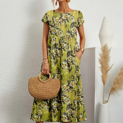 Women's Cotton Linen Midi Dress