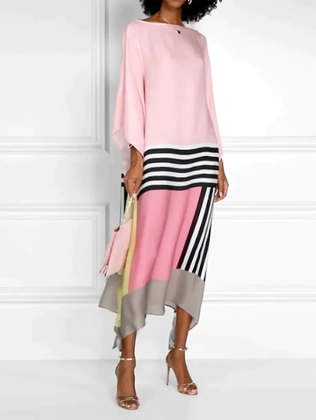 Women's Pink Kaftan Candy Striped - VibreMode