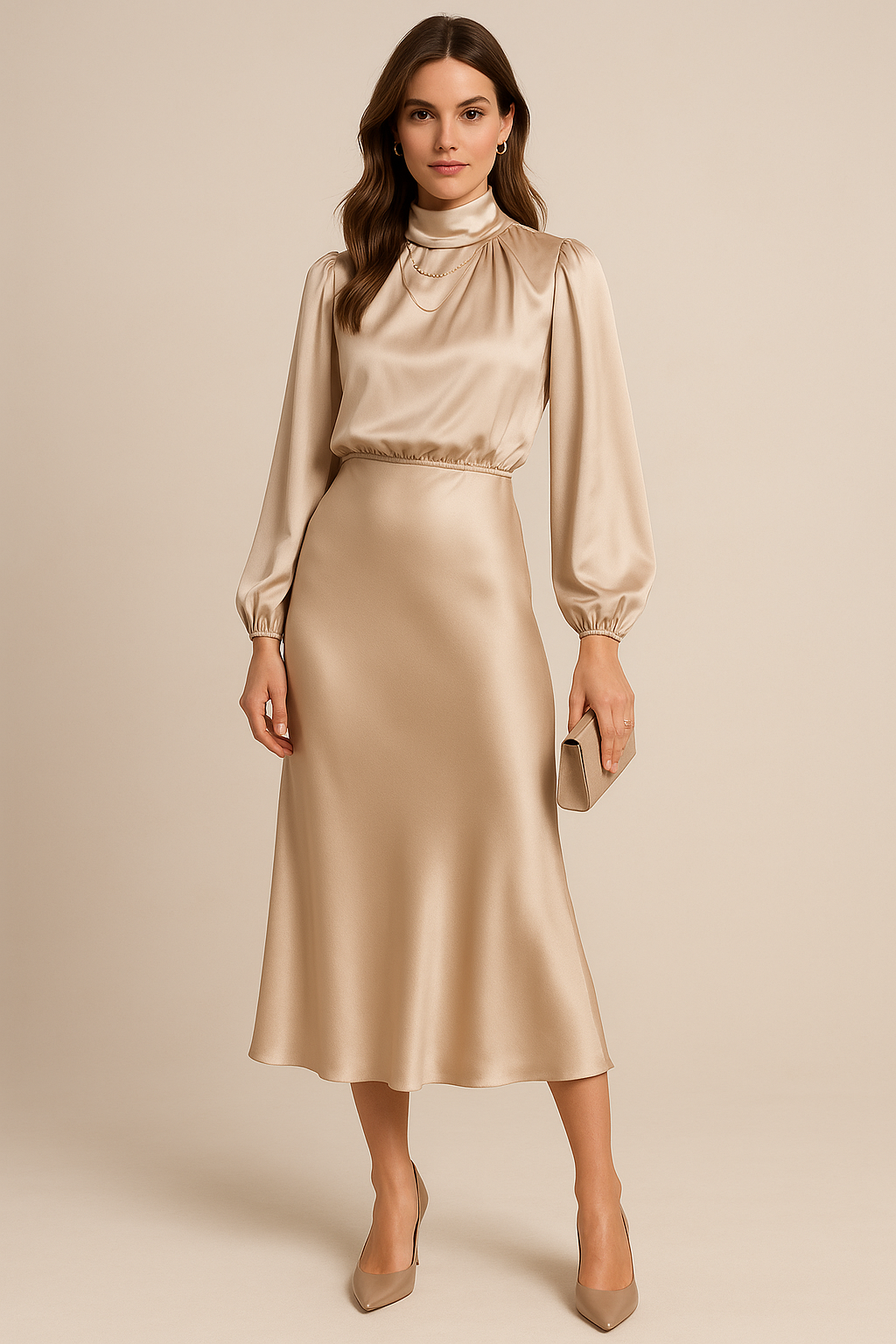 Women's Satin Midi Dress Adjustable Straps - VibreMode
