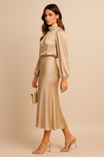 Women's Satin Midi Dress Adjustable Straps