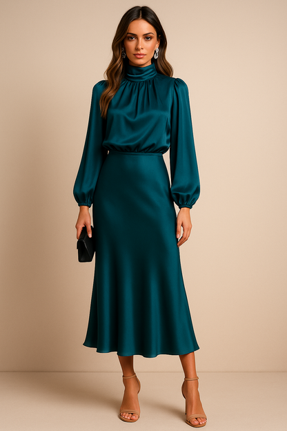 Women's Satin Midi Dress Adjustable Straps
