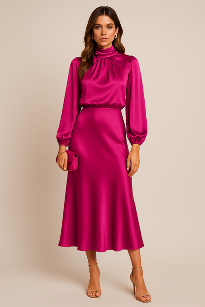 Women's Satin Midi Dress Adjustable Straps