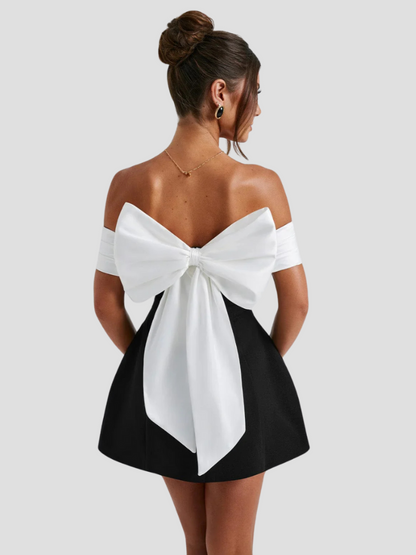Women's Off Shoulder Mini Dress With Bow Detail