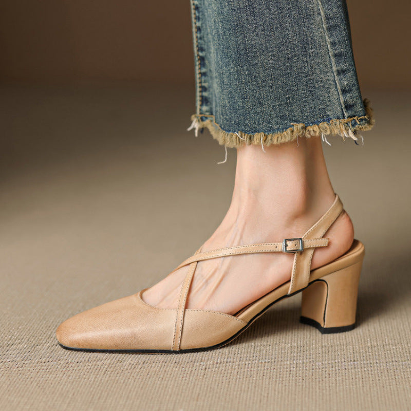 Women's Mary Jane Slingback Heels Square Toe Block Heel - VibreMode