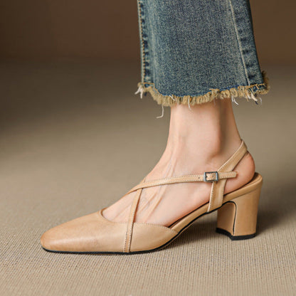 Women's Mary Jane Slingback Heels Square Toe Block Heel - VibreMode