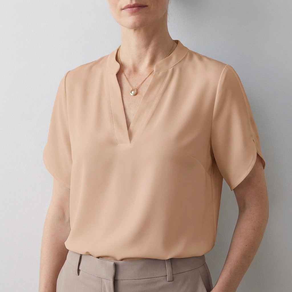 Women's Relaxed V-Neck Blouse Split Sleeves