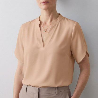 Women's Relaxed V-Neck Blouse Split Sleeves