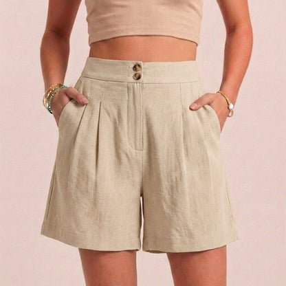 Women's Relaxed Fit Paperbag Shorts Tailored Pockets