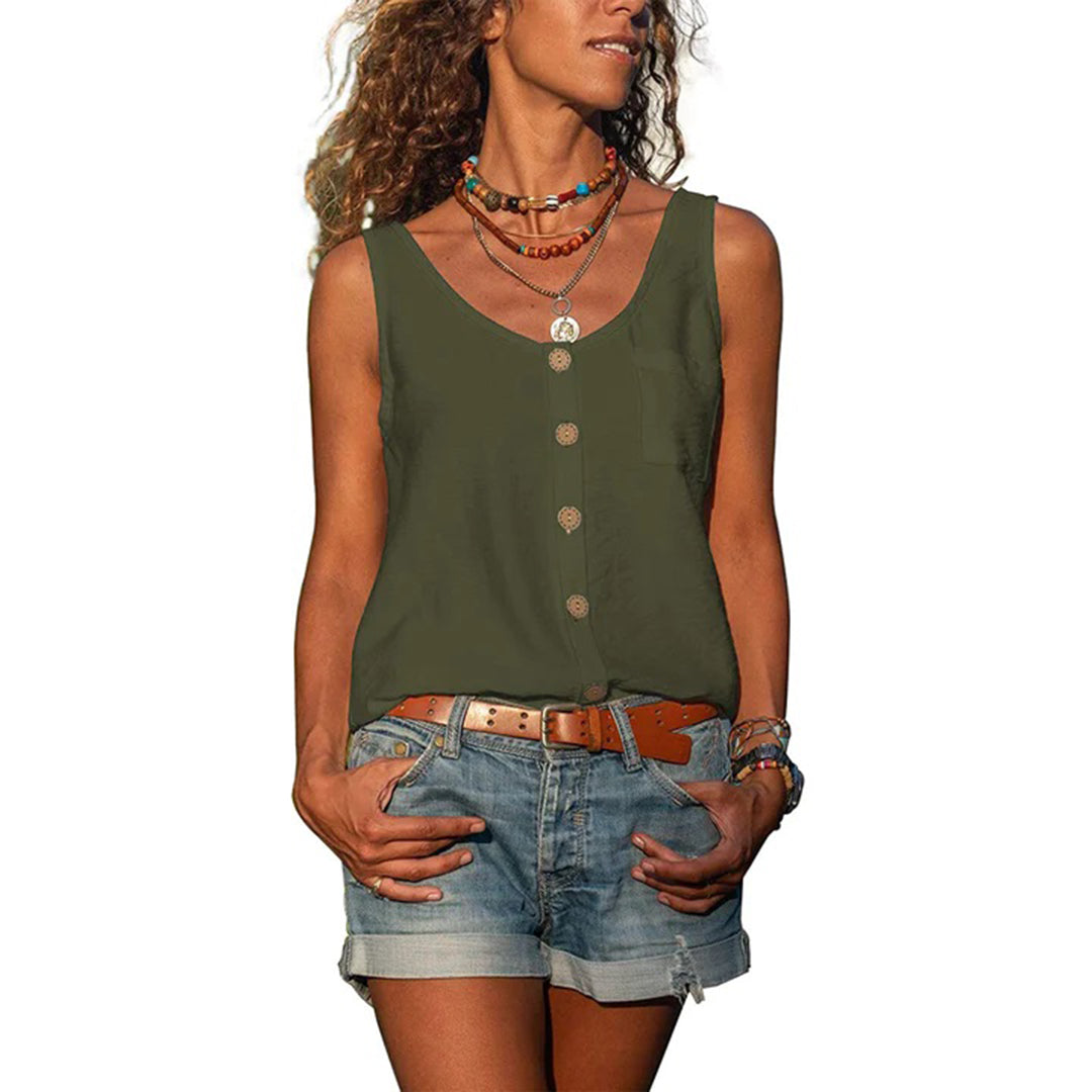 Women's V Neck Button Front
