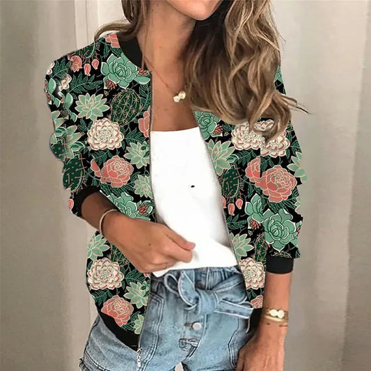 Women's Printed Zipper Jacket - VibreMode
