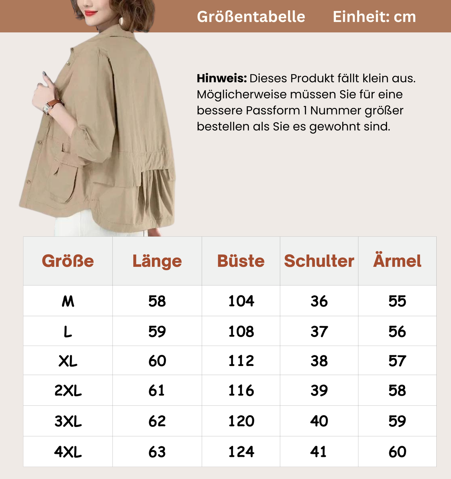 Women's Relaxed Fit Jacket Cotton Practical Pockets Beige