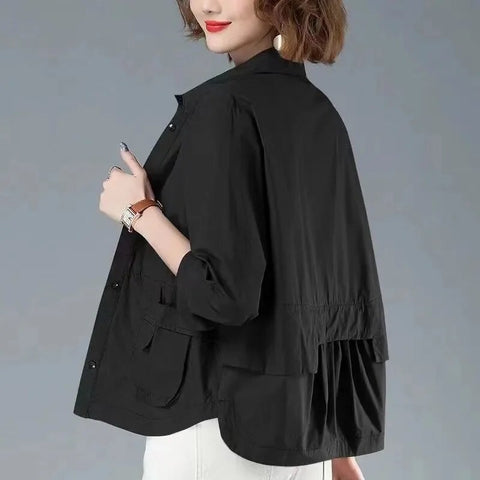 Women's Relaxed Fit Jacket Cotton Practical Pockets Beige - VibreMode