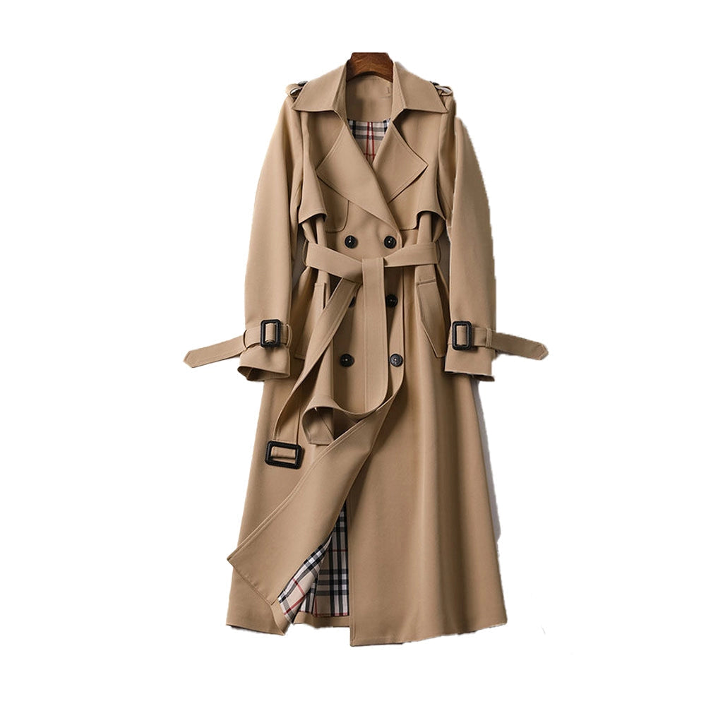 Women's Beige Double-Breasted Trench Coat Belted - VibreMode