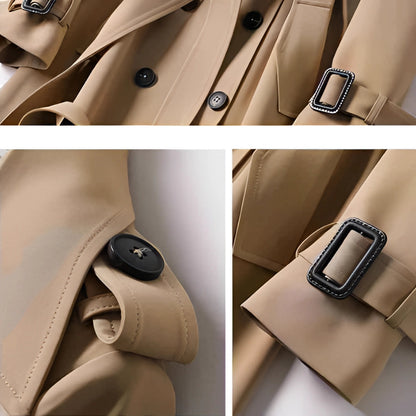 Women's Beige Double-Breasted Trench Coat Belted