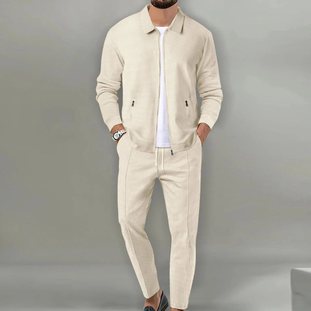 Men's Textured Tracksuit Beige Lightweight - VibreMode