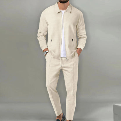 Men's Textured Tracksuit Beige Lightweight - VibreMode