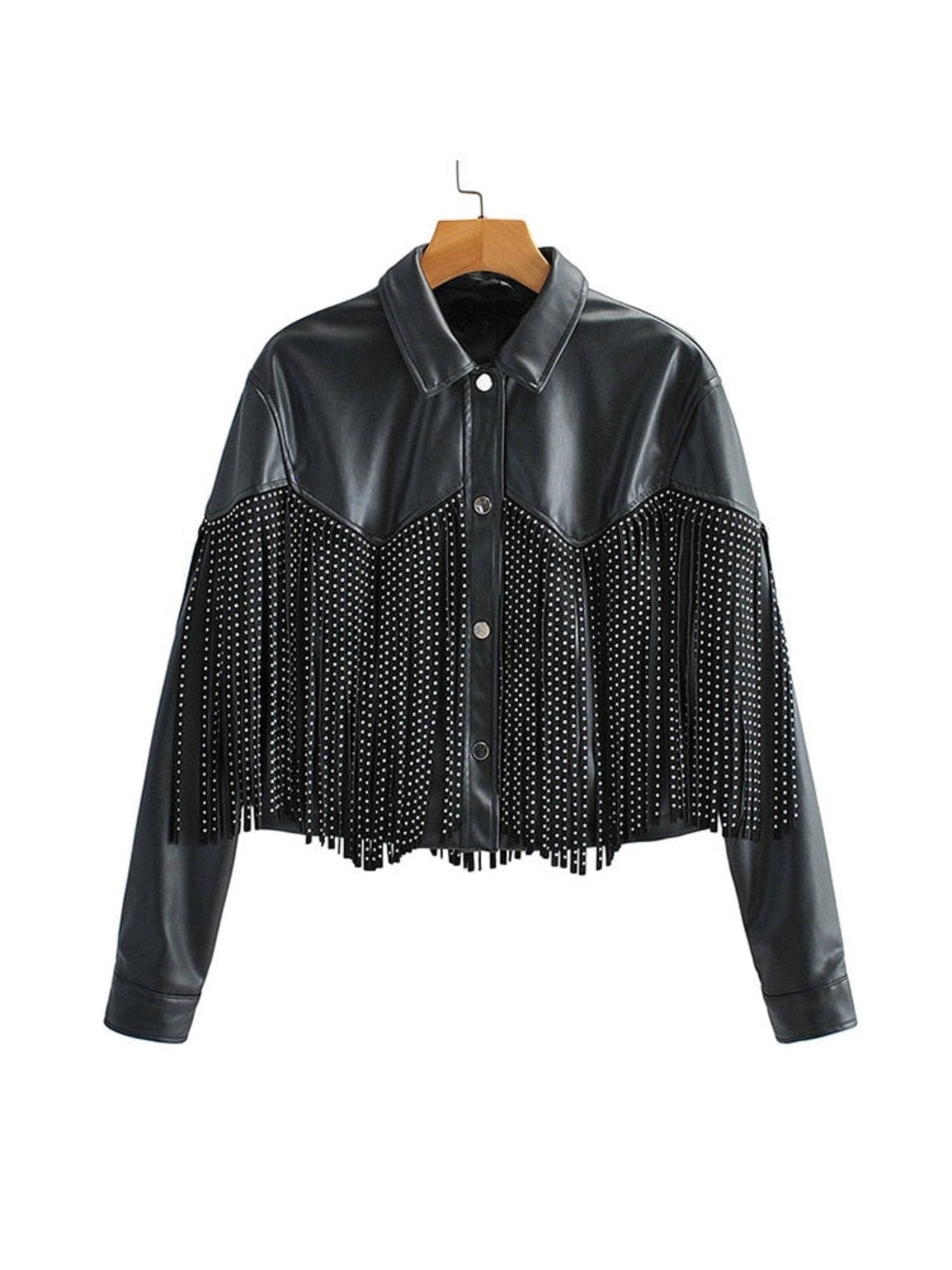 Women's Studded Leather Jacket Black - VibreMode