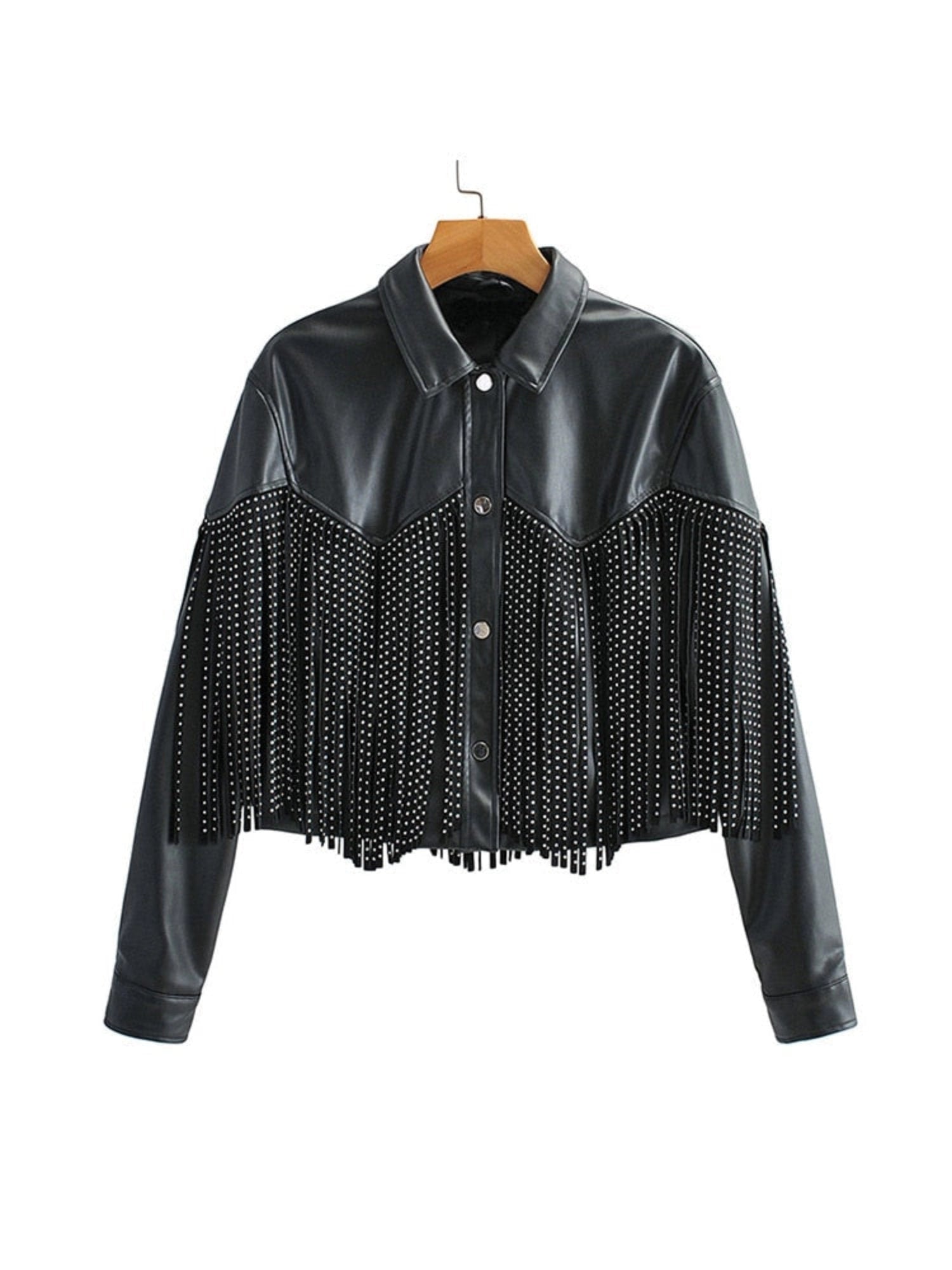 Women's Studded Leather Jacket Black - VibreMode