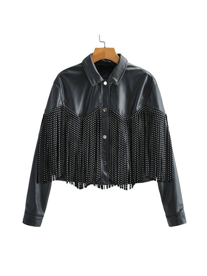 Women's Studded Leather Jacket Black - VibreMode